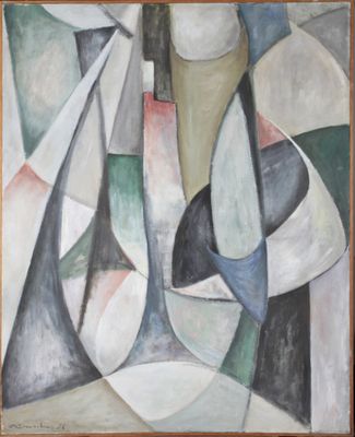 an image of a painting of a vase and a vase on a table