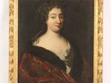 portrait of a woman in a red dress with a black shawl