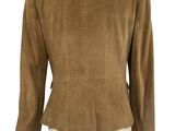 the back of a brown sued jacket on a mannequin mannequin