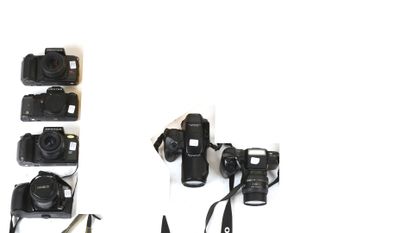 a lot of cameras that are laying out on the table