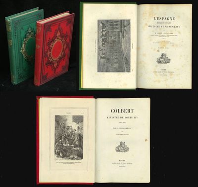 three old books are sitting on a table with a black background