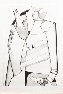 drawing of a man and a woman standing next to each other