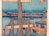 une image représentant une peinture d'une structure en bois dans l'eau