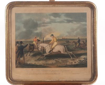 tableau représentant un homme à cheval, avec d'autres hommes en arrière-plan