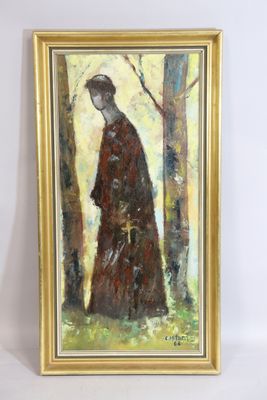 Christian MITARD (XXe) "Moine" huile sur panneau signée en b…