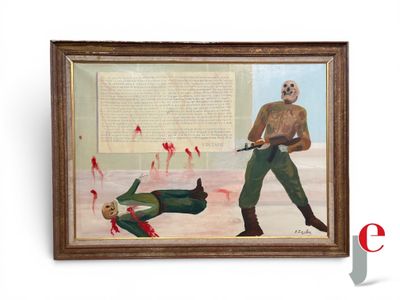 une photo d'un tableau représentant un homme tenant un pistolet
