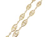 an image of a gold necklace with a long chain