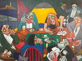 painting of a group of people sitting around a table playing cards