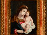 an image of a painting of a woman holding a baby