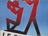 affiche représentant un homme en train d'écrire une lettre à un autre homme au coin d'une rue