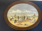a picture of a painting of people on the beach