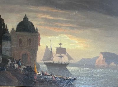 une image d'un tableau représentant un bateau dans l'eau