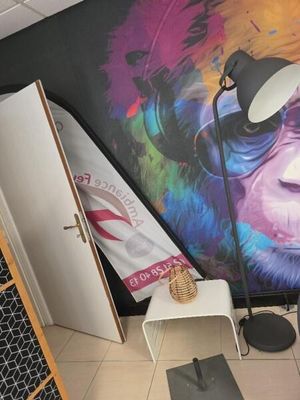 une fresque aux couleurs vives représentant un singe portant des lunettes de soleil dans une pièce