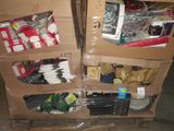 two boxes of assorted items sitting on a pallet