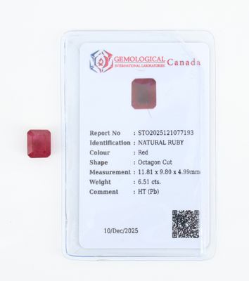 Le diamant rouge est présenté sur une carte sur laquelle figure une étiquette de prix.