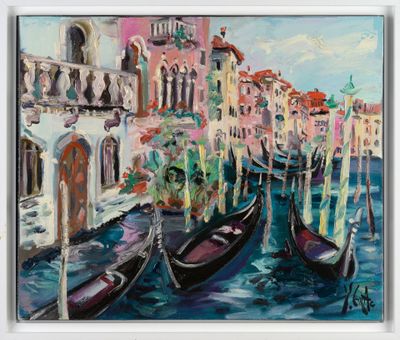 Yvan GRAC (1945) "Gondoles aux repos à Venise" HST, SBD.