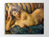 tableau représentant une femme nue allongée sur un canapé, les bras derrière la tête