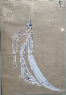tableau représentant une femme en robe blanche, avec un long voile et un ruban à nouer