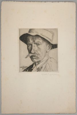 portrait d'un homme coiffé d'un chapeau, une pipe à la bouche