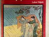 une couverture de livre rouge sur laquelle figure l'image d'une femme en kimono