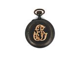 a black and gold pocket watch with a dragon on it
