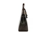 black crocodile skin handbag with tassels and tassels