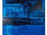 a painting of a blue and black abstract painting on a white background
