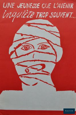 french poster of a woman ' s face with a bandage on her face