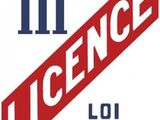 a white and red poster with the words licence on it