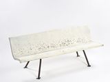 concrete bench with metal legs on a white background