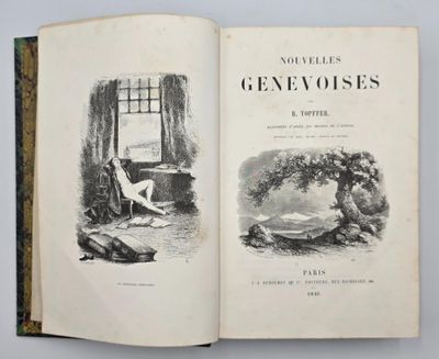 un livre ouvert sur lequel figure l'image d'un homme assis sur une chaise près d'une fenêtre