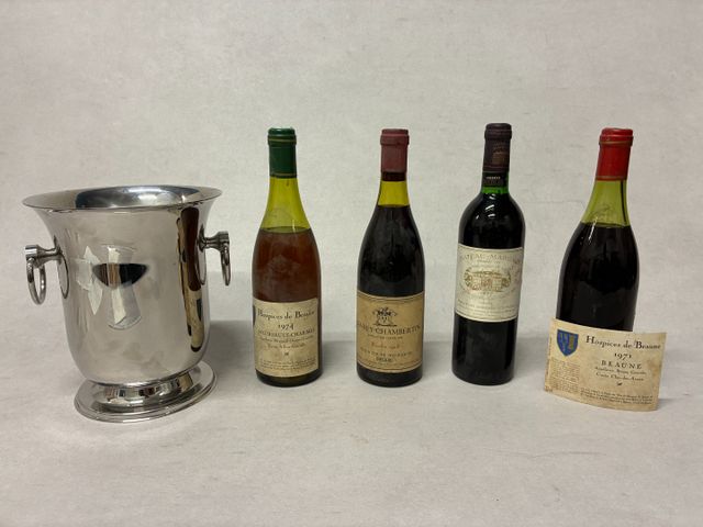Lot de 4 bouteilles de vin : 2 Hospices de Beaune 1971 et 1974, G