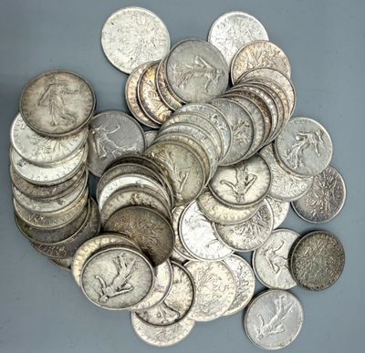 Lot de 57 pièces de 5 francs semeuse en argent (1960-1961-… - Photo 1
