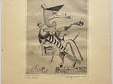 drawing of a man riding a bicycle with a cat on the back