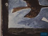a painting of a bird that is flying in the sky