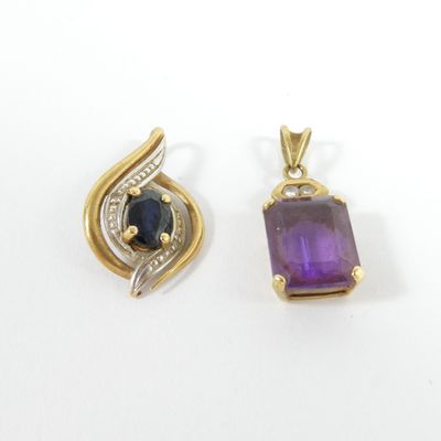pair of amethorate and sapphire pendants