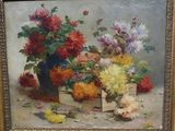 une peinture de fleurs dans un vase sur une table