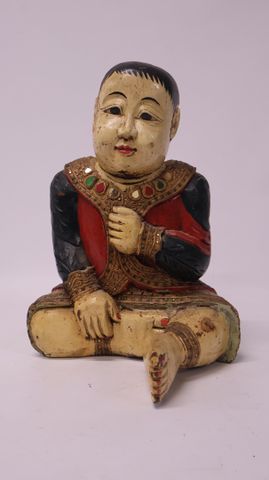 BIRMANIE - XXe siècle - Groupe en bois polychrome et incrusté de ...