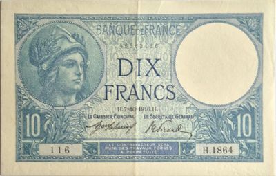 10 francs Minerve 07/10/1916 , SPL