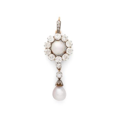 Pendentif “Perles fines” Diamants taille ancienne, perles fi… - Photo 1
