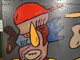 a picture of a painting of a man with a baseball bat