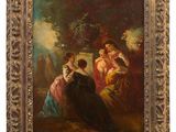 a painting of a group of people in a wooded setting
