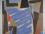 an image of a painting of a blue, brown, and black abstract painting