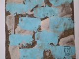 a picture of a painting with blue paint on it