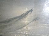 un tableau représentant une personne sur une planche de surf dans l'eau