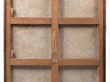 an old wooden display case with four shelves and a glass door