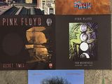 pink floyd ' s pink floyd album covers are displayed on a wall