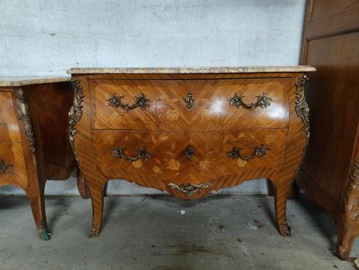 pair of french louis xv style commodes with marble top