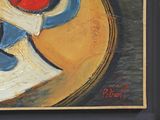 a picture of a painting of a woman holding a bowl of fruit
