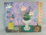 une peinture de fleurs dans un vase sur une table